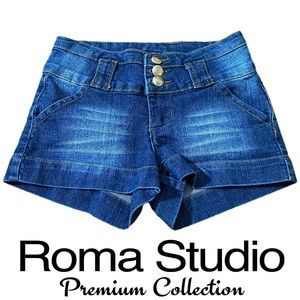 🦋 Roma Studio Dark Blue Denim Distressed Jean Shorts